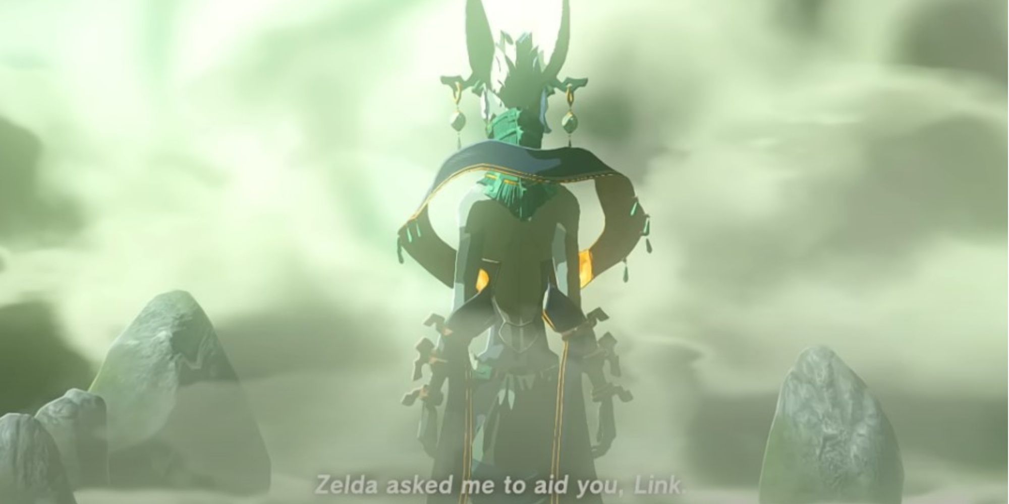 Mineru from behind telling Link she promised to aid Zelda in Tears of the Kingdom