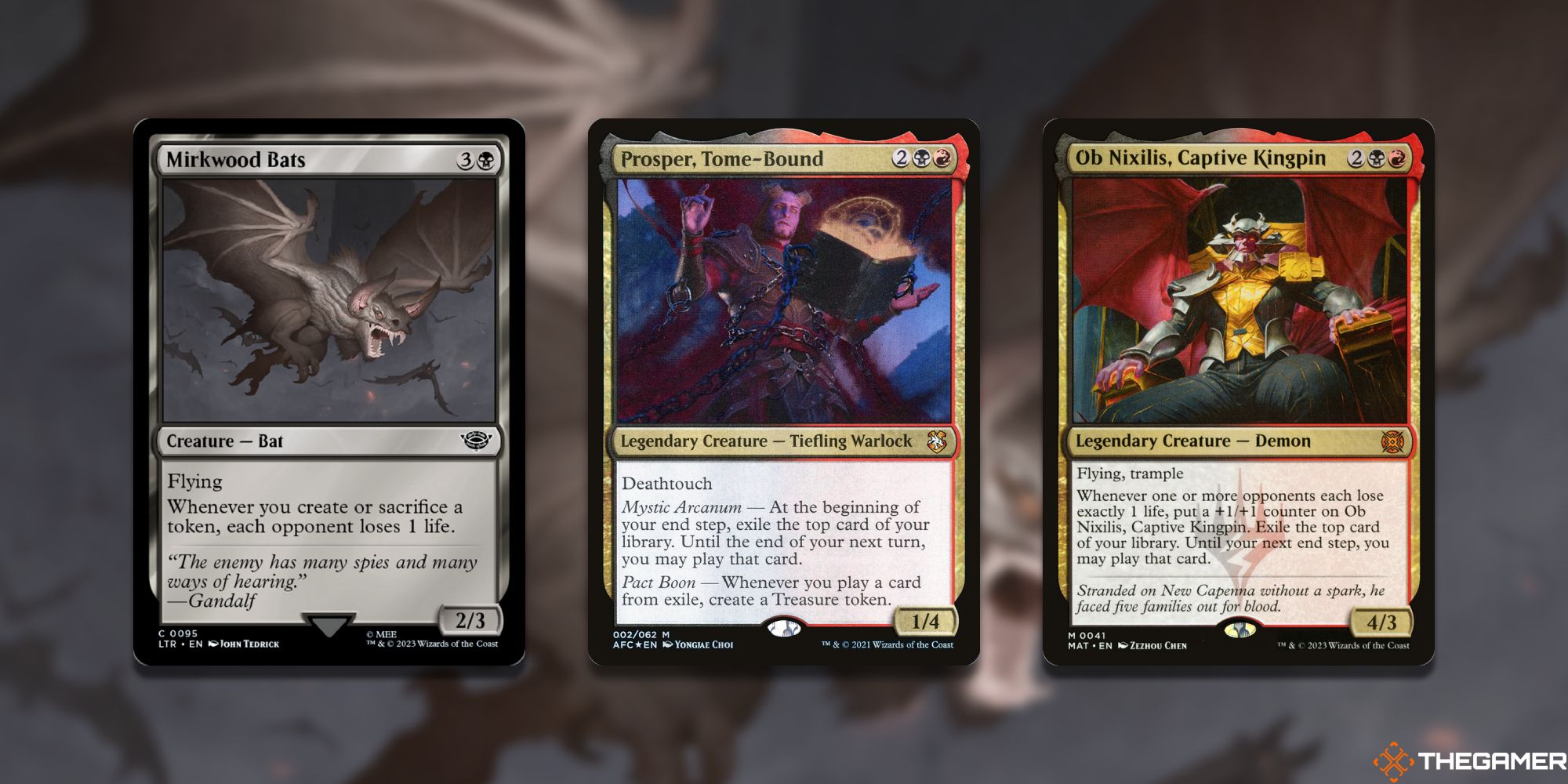 MTG: Mirkwood Bats/Prosper, Tome-Bound/Ob Nixilis, Captive Kingpin cards