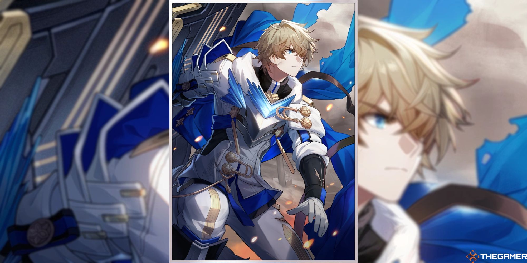 An image of the Moment Of Victory Light Cone Artwork from Honkai Star Rail, featuring Gepard standing on the battlefield.