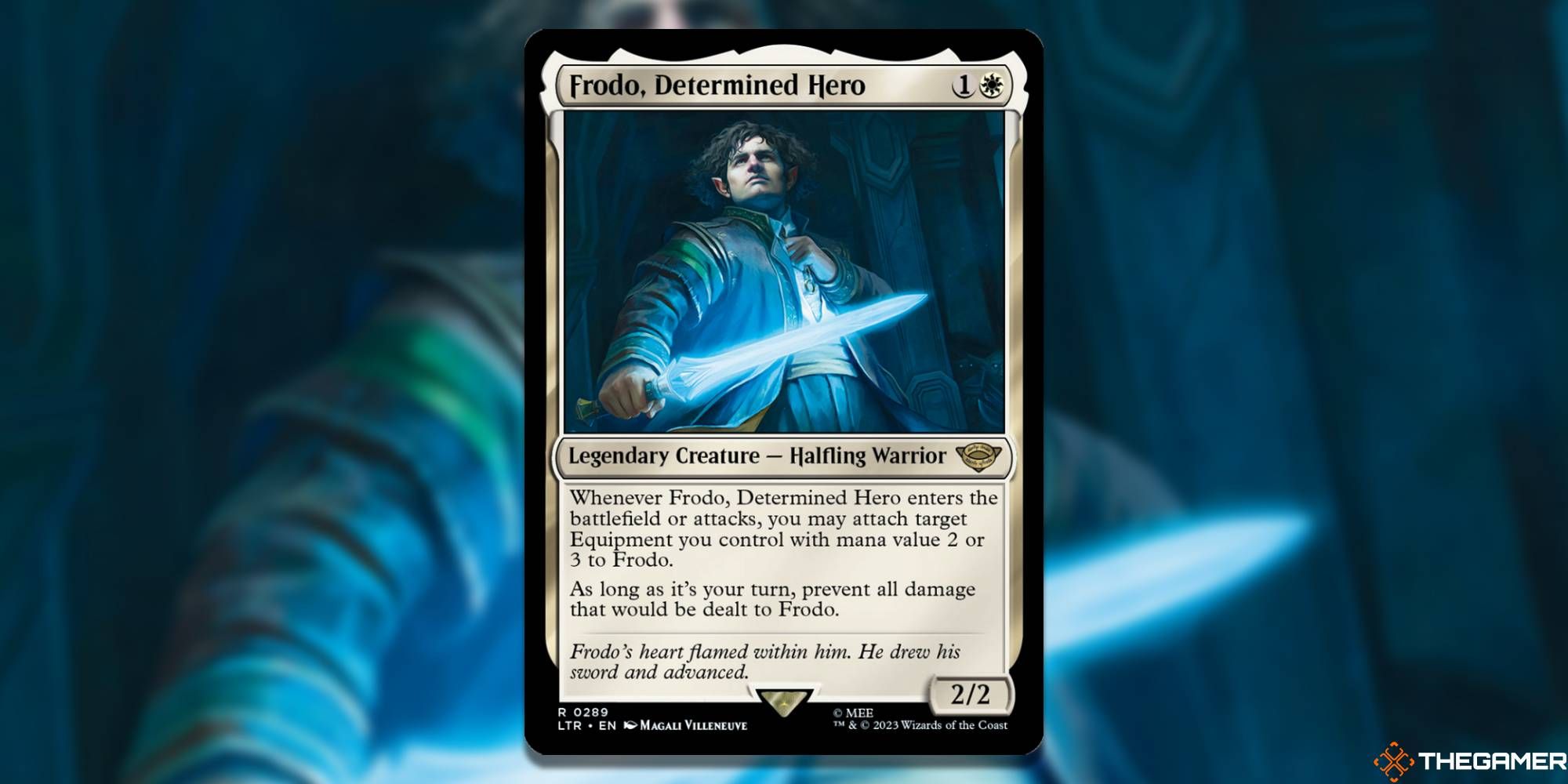 MTG Frodo, Determined Hero card and art background