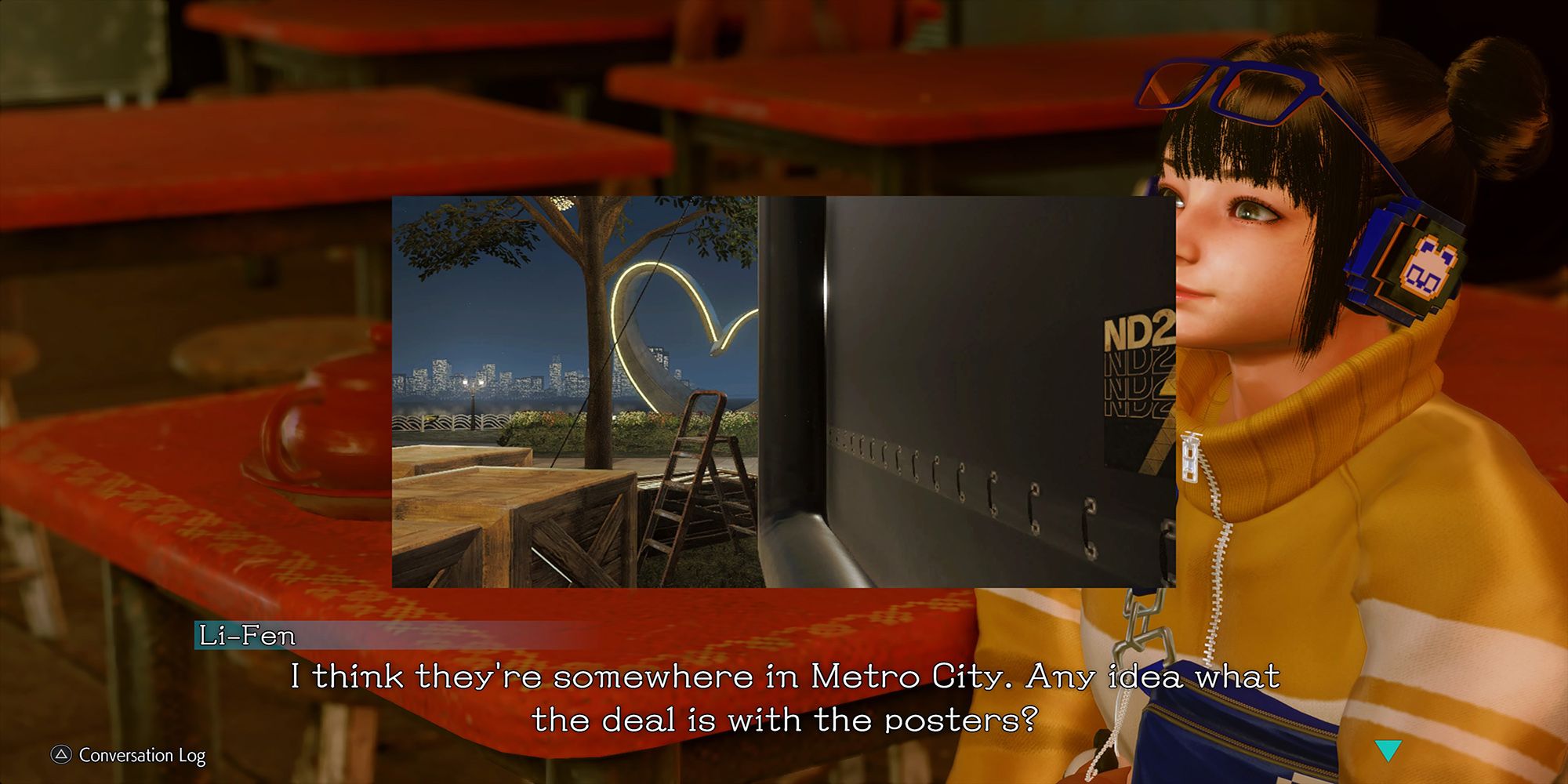 Li-Fen shares a photo with you featuring a poster in Bayside Park in Street Fighter 6.