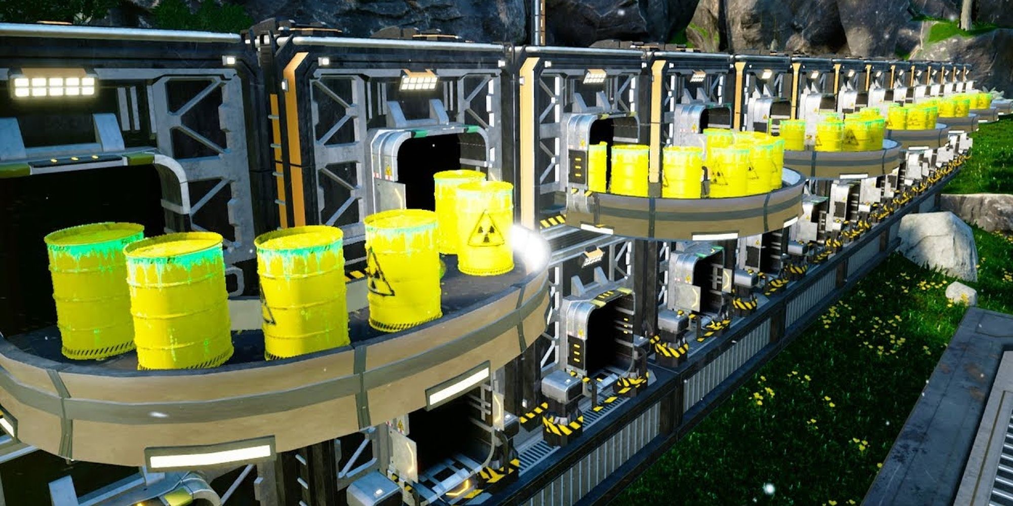 Satisfactory: Barrels Of Nuclear Waste Being Placed Into Storage Containers