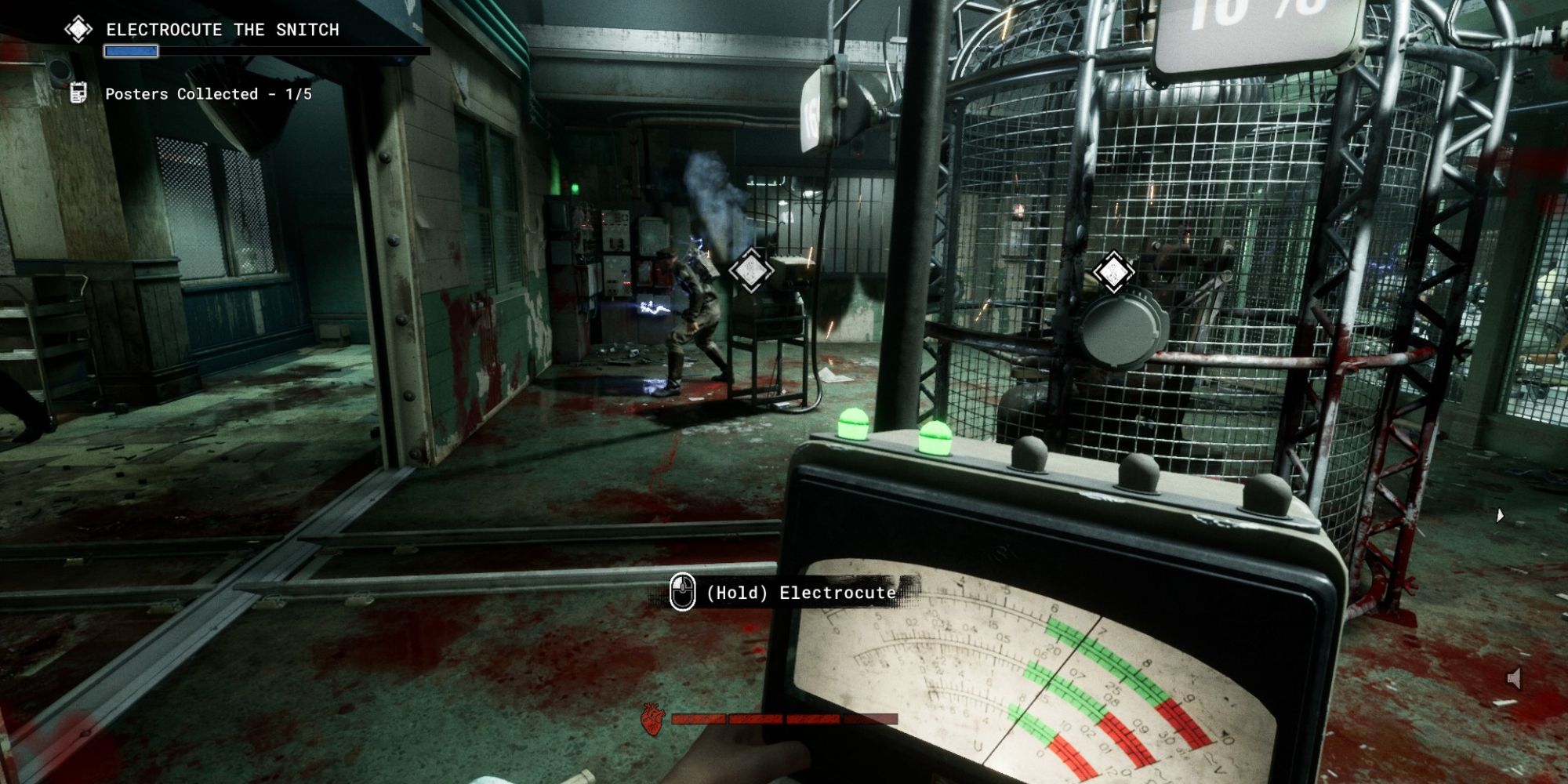 outlast trials player eletrocuting the snitch with leland coyle in the room