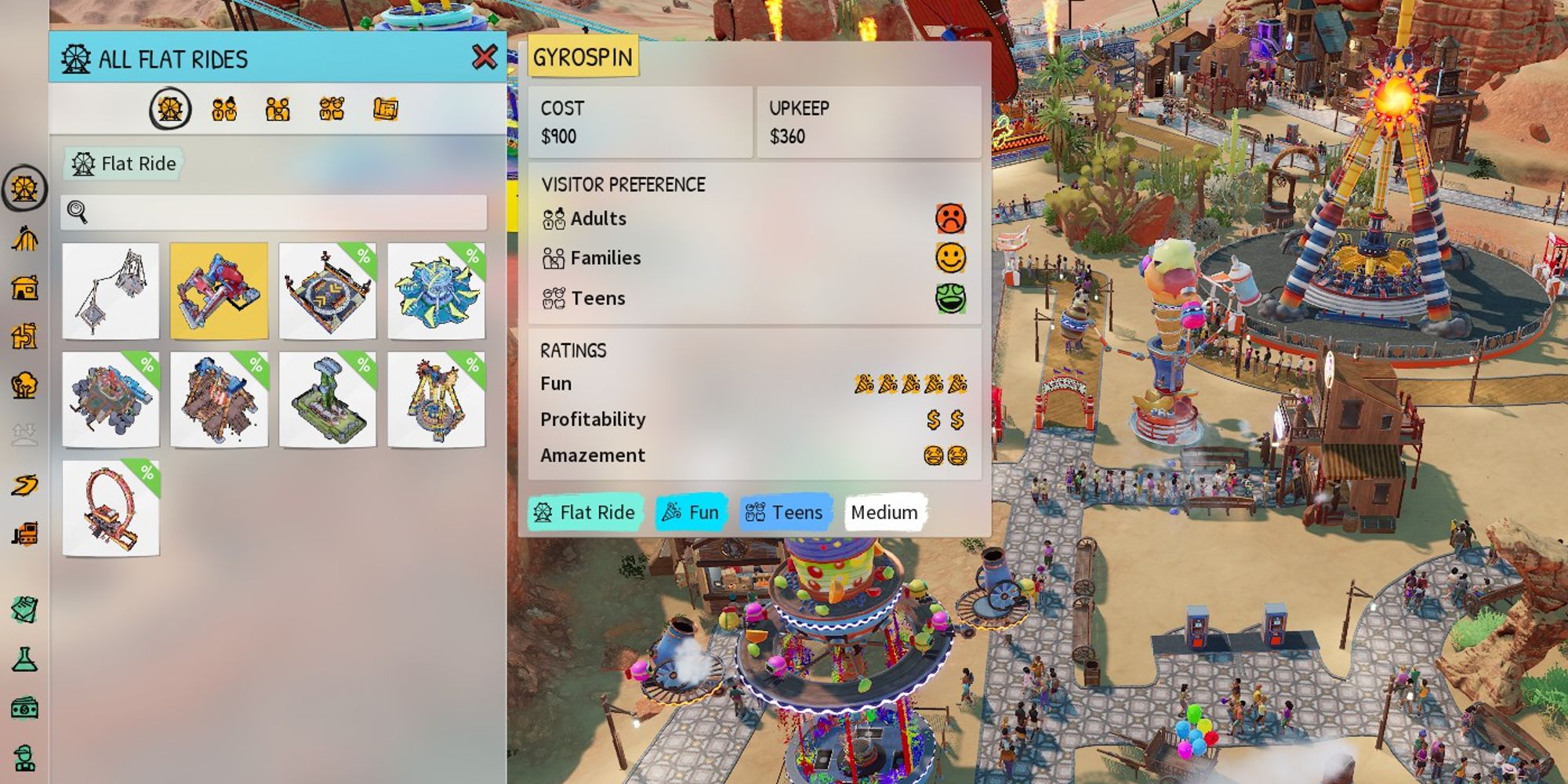 park beyond flat ride showing vistor preferences of gyrospin ride
