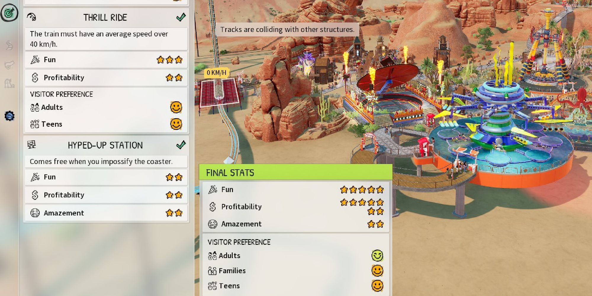park beyond hooks menu showing final stats
