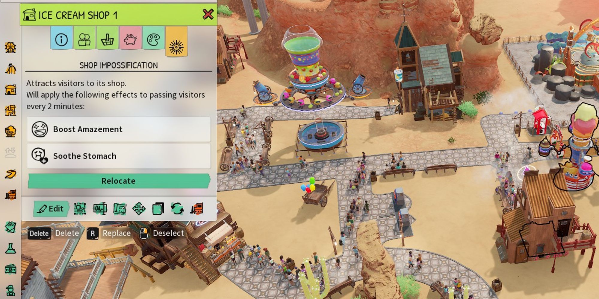 park beyond ice cream shop boosts shown while clicking on shop