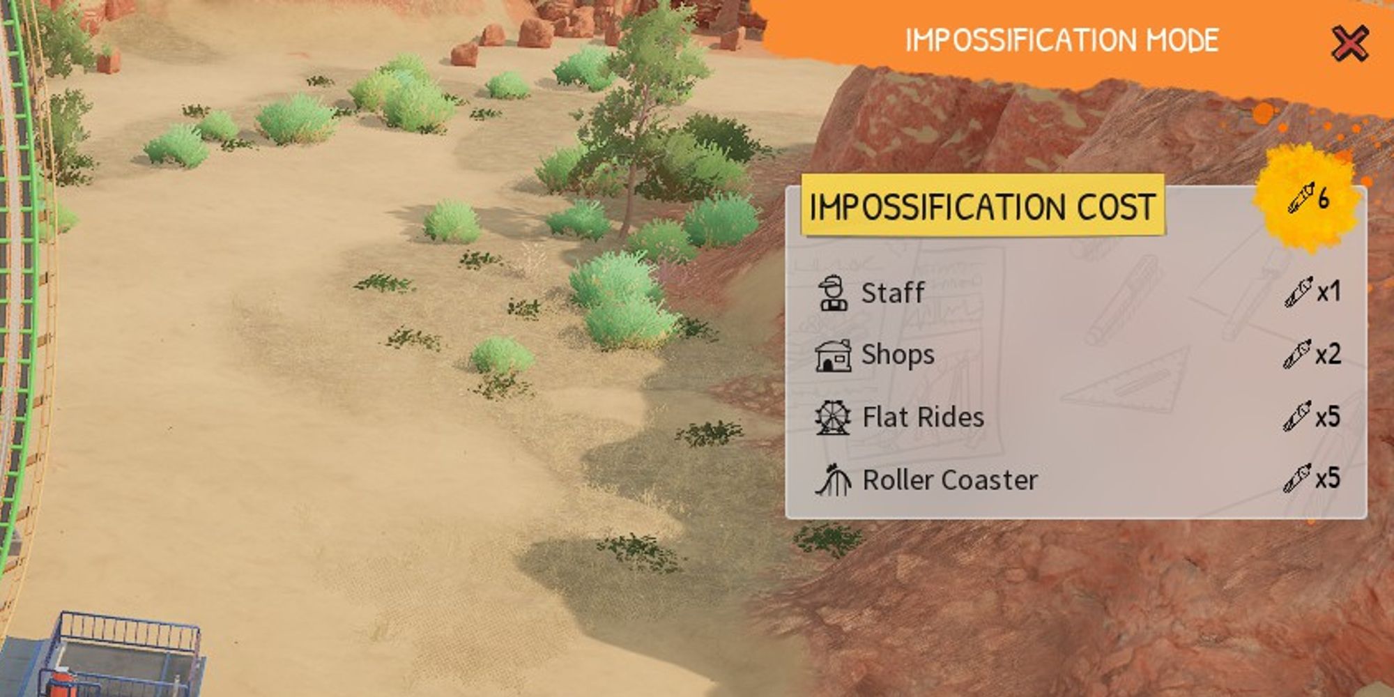 park beyond impossification costs showing the charge cost for all four types of impossified entities