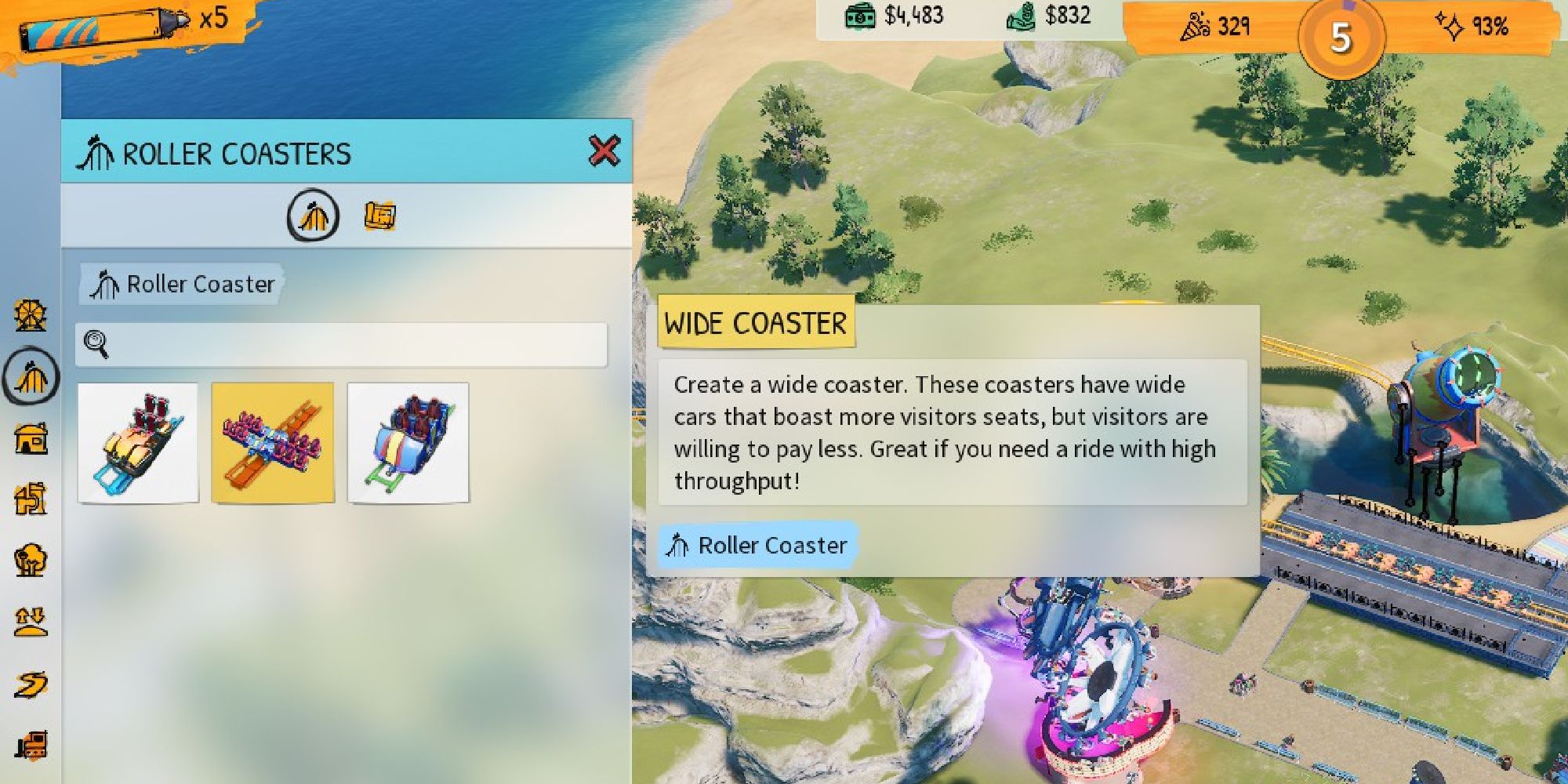 park beyond roller coaster options with wide coaster highlighted