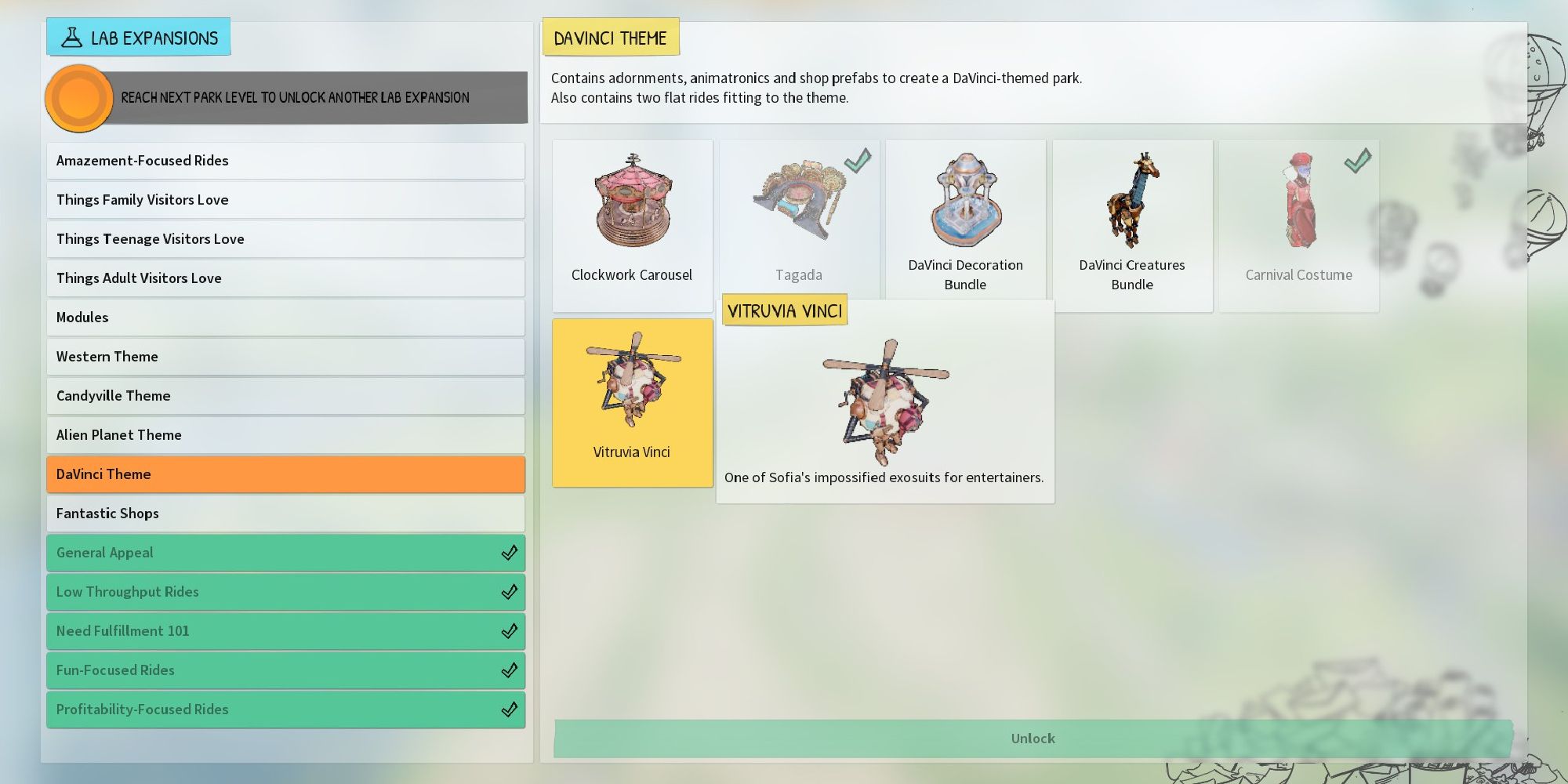 park beyond sofias lab unlock options for the davinci theme