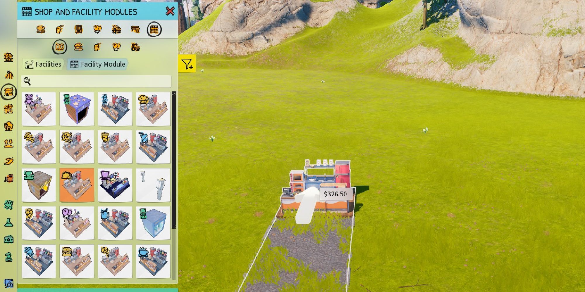 park beyond taco stand module on grassy field