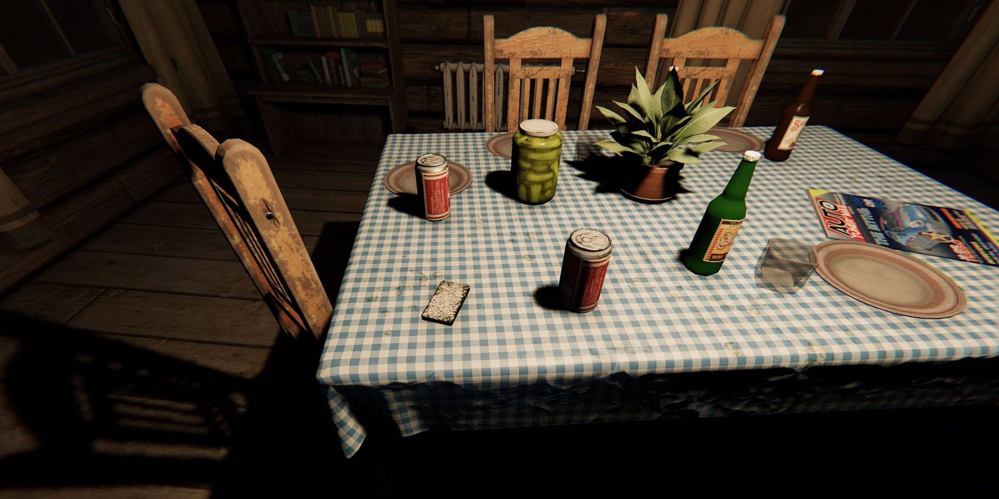 Image depicts a box of tarot cards on a dining room table in Grafton Farmhouse in Phasmophobia.