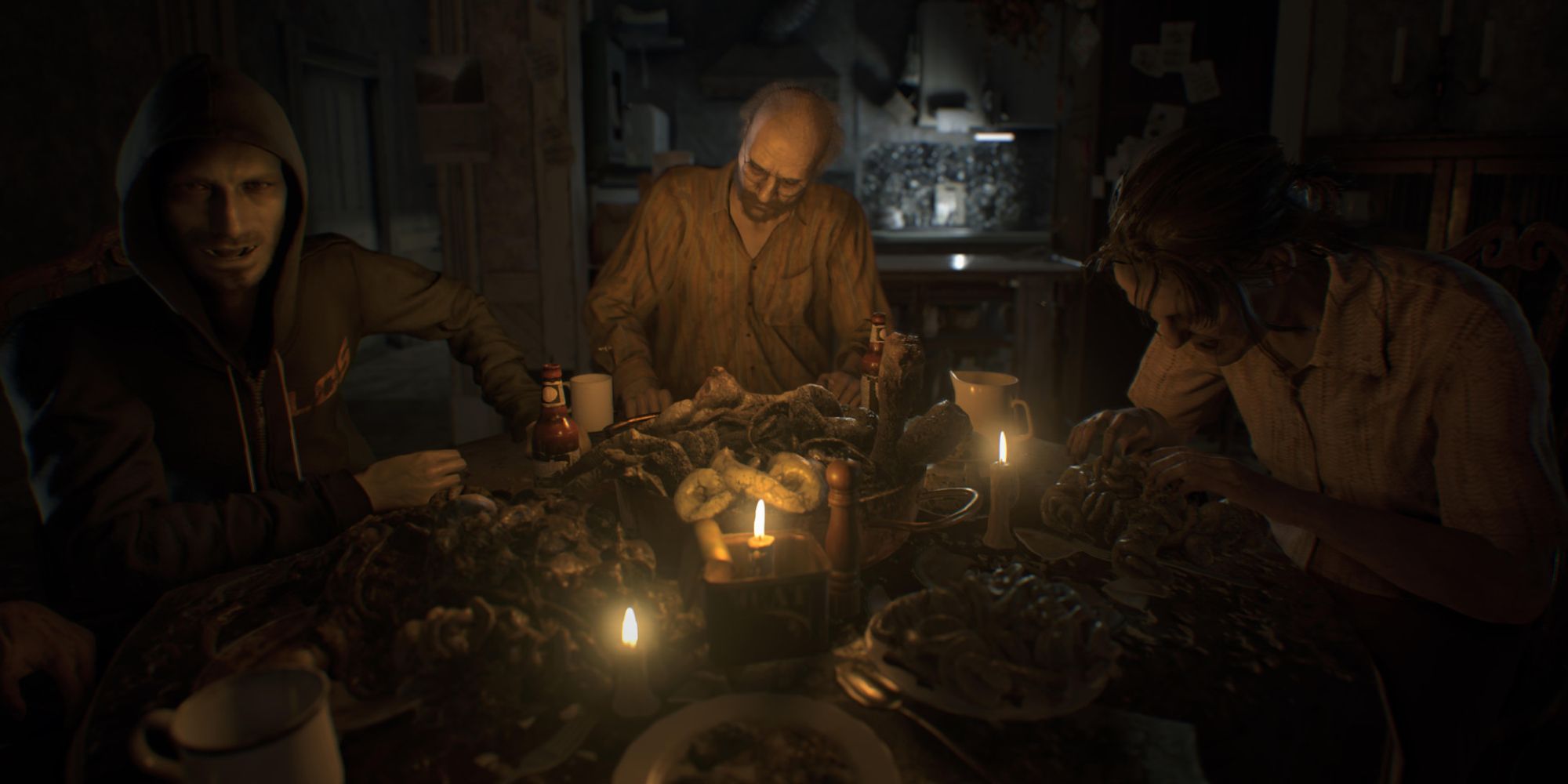 resident evil 7 bakers at the dinner table