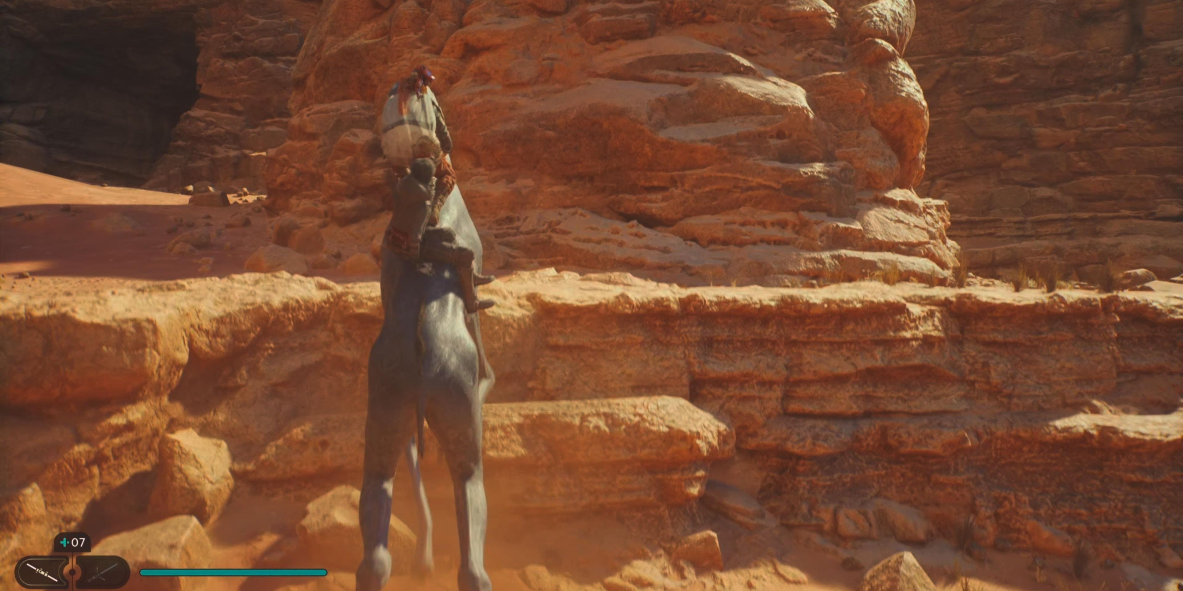 Riding Spamel to left ledge