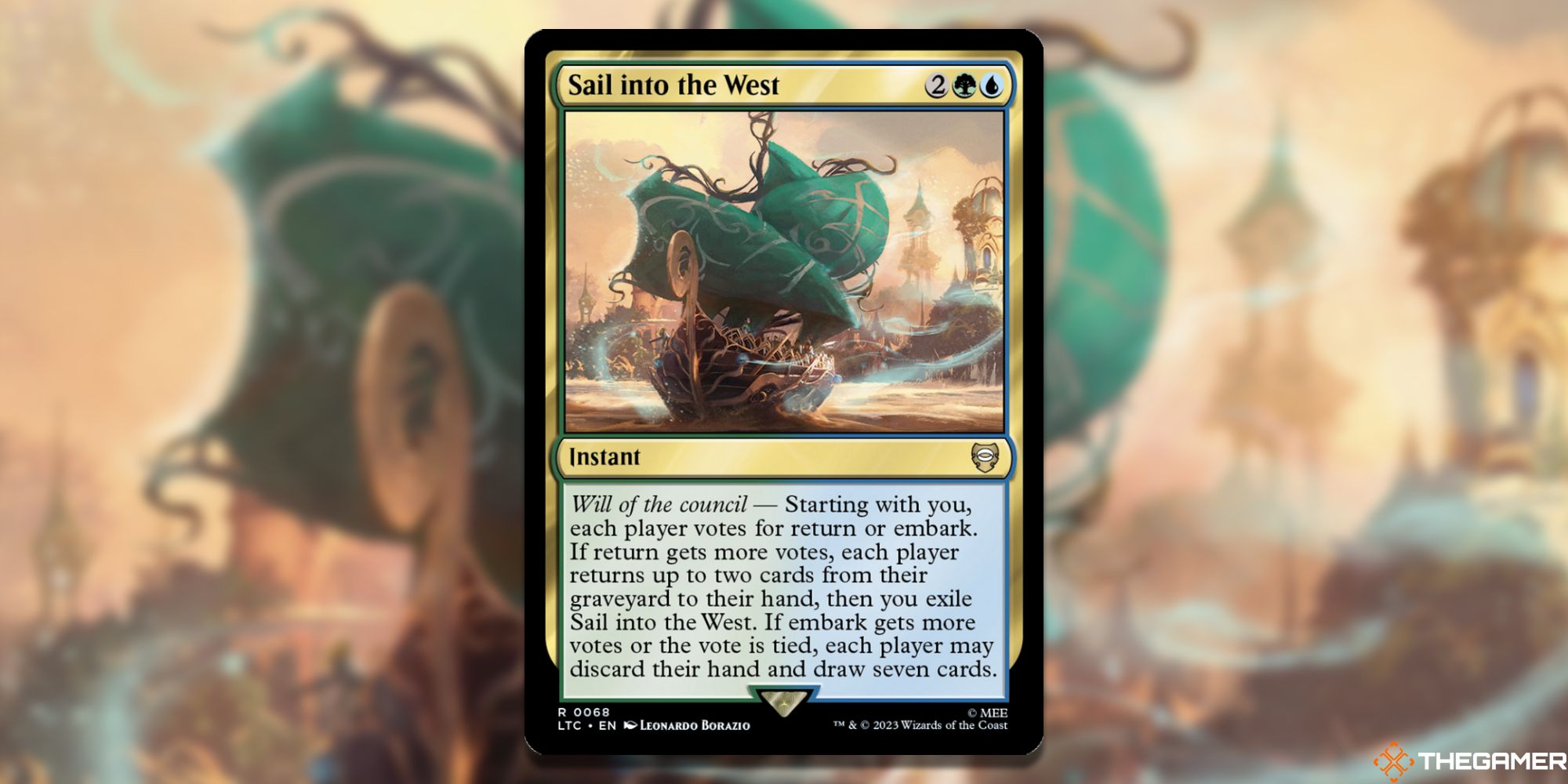 Image of the Sail into the West card in Magic: The Gathering, with art by Leonardo Borazio