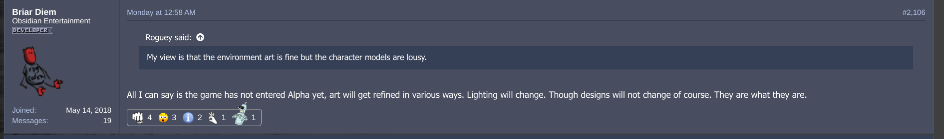 An Obsidian developer commenting on Avowed's graphics.