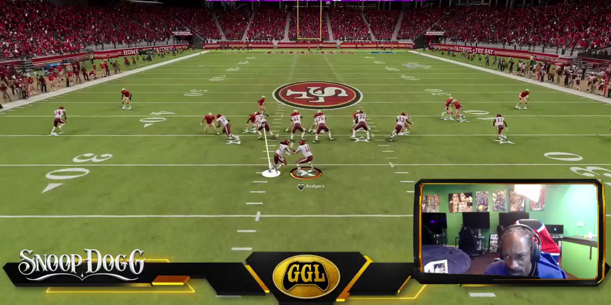 An image of Snoop Dog streaming a football video game on Twitch