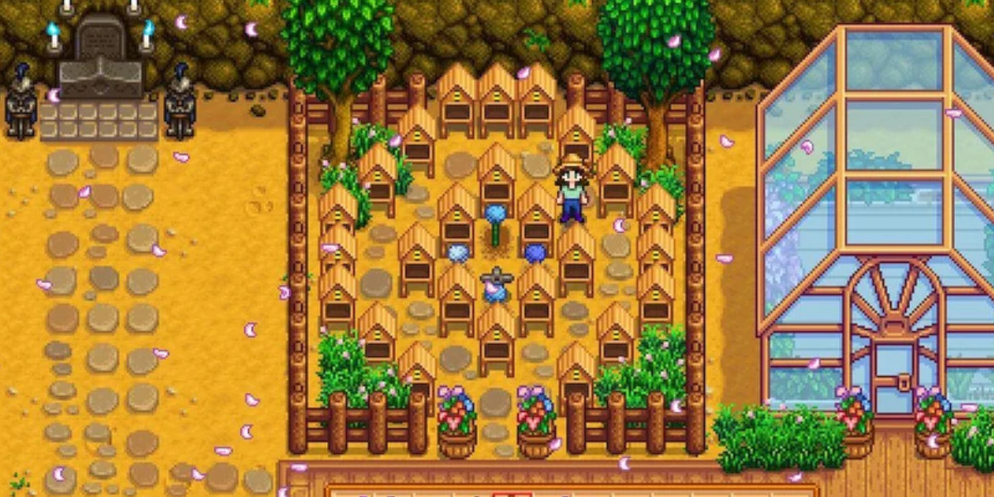 Stardew Valley bee houses on farm