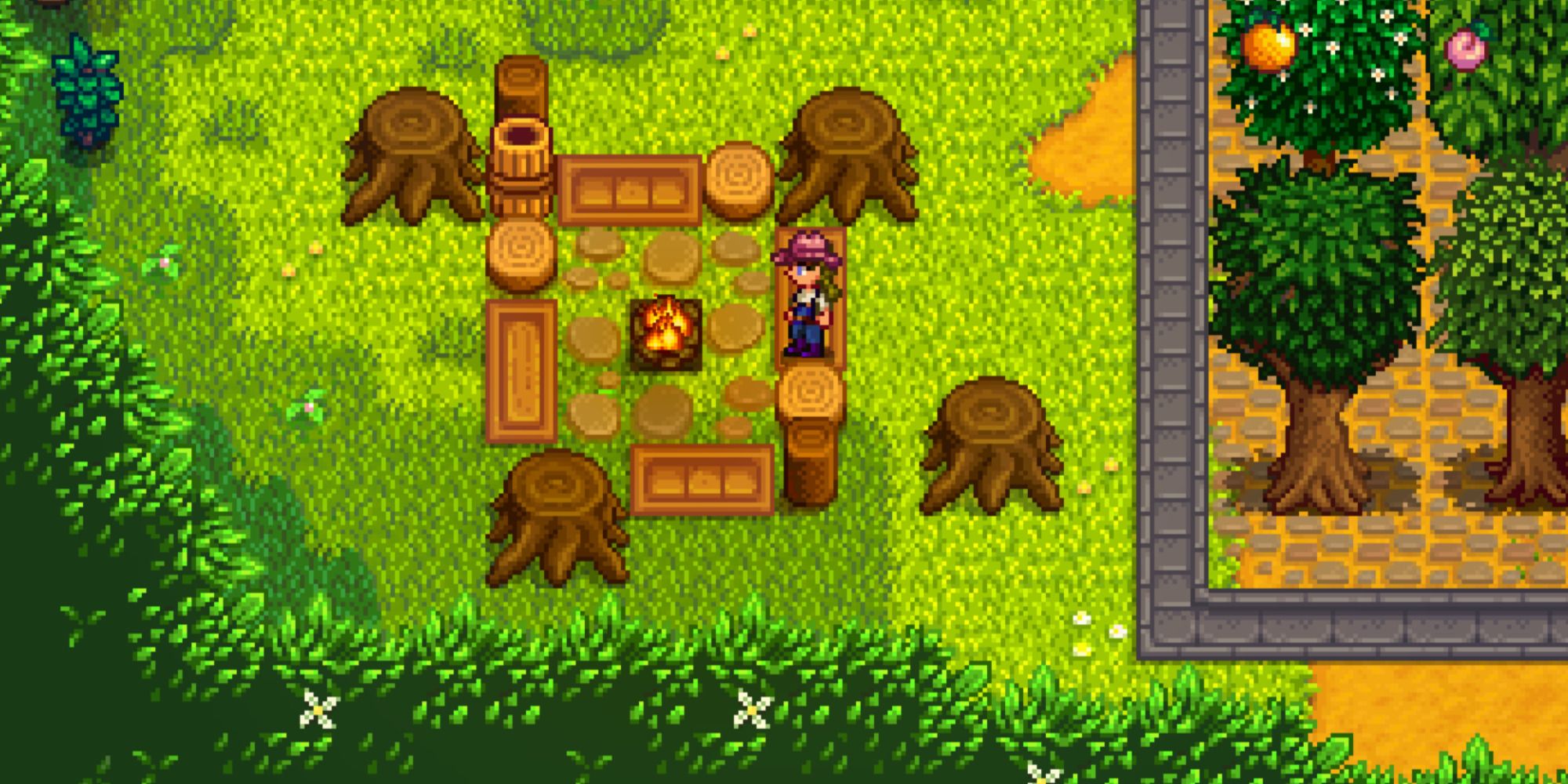 Stardew Valley campfire in summer