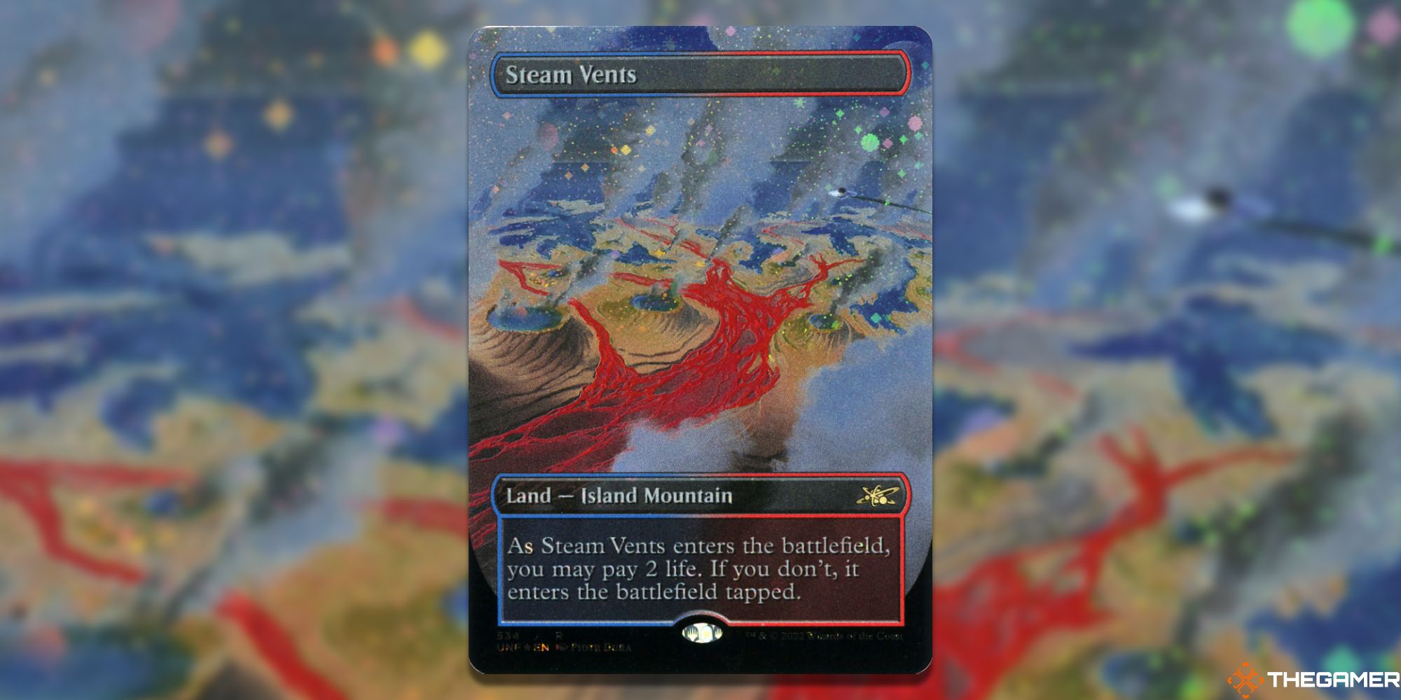 Image of the Steam Vents Galaxy Foil card in Magic: The Gathering, with art by Piotr Dura