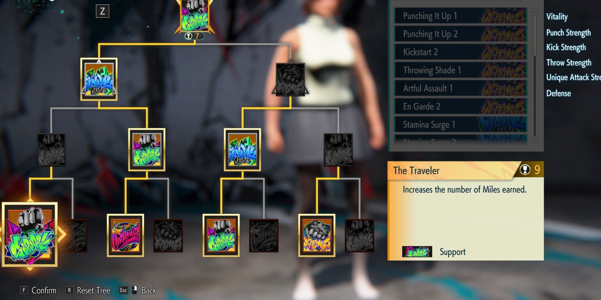 An image of the Skill Tree for your Avatar in the World Tour mode of Street Fighter 6