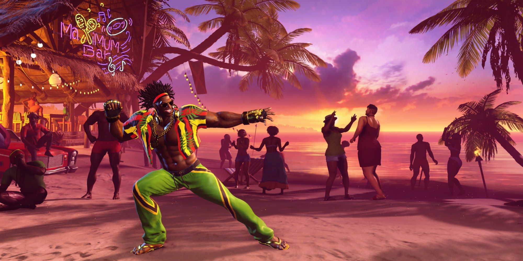 Dee Jay posing on the beach in Street Fighter 6
