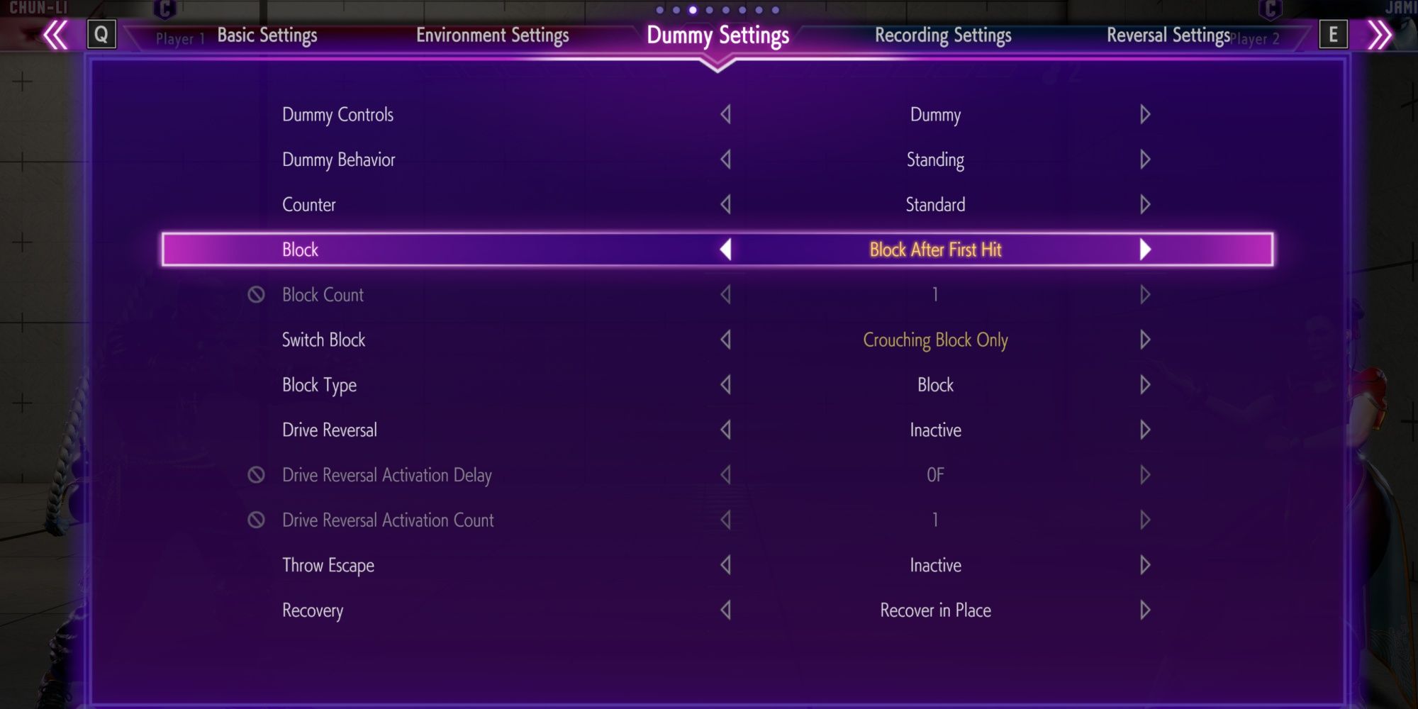 An image showcasing the many available options for the Training Dummy in Street Fighter 6