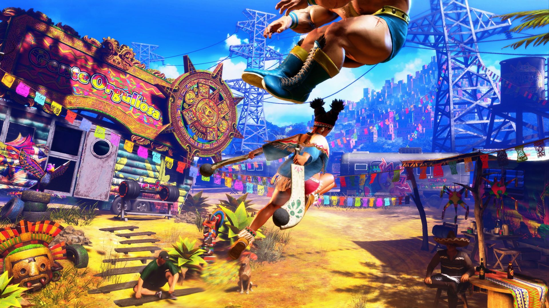 Street Fighter 6, Lily Guide, Lily using her Tomahawk Buster to knock Zangief out of the air