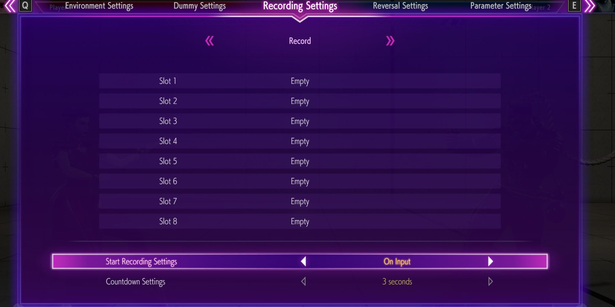 An image showcasing the various Recording Settings in Street Fighter 6