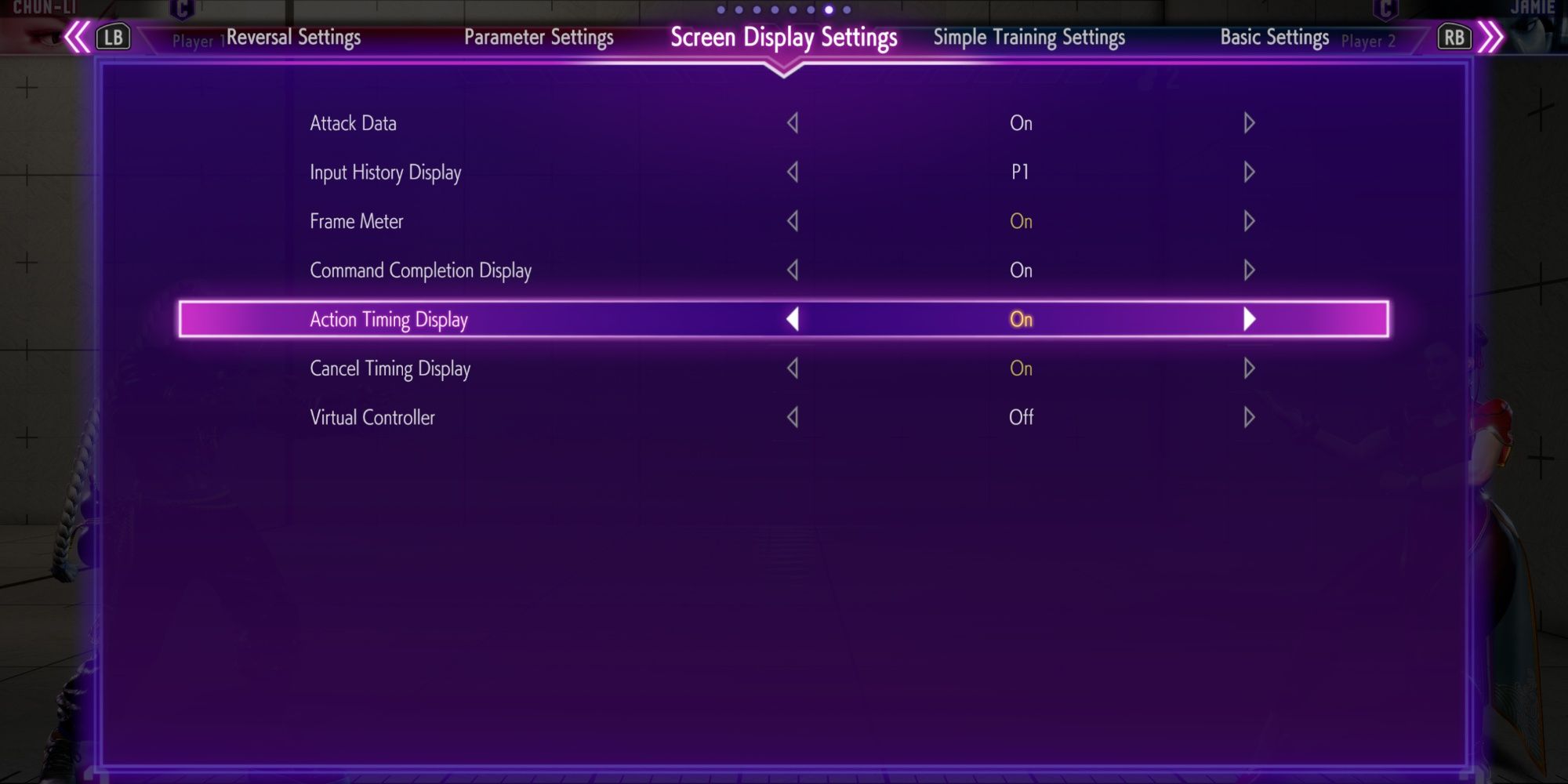 An image showcasing all the available Screen Display Settings in Street Fighter 6
