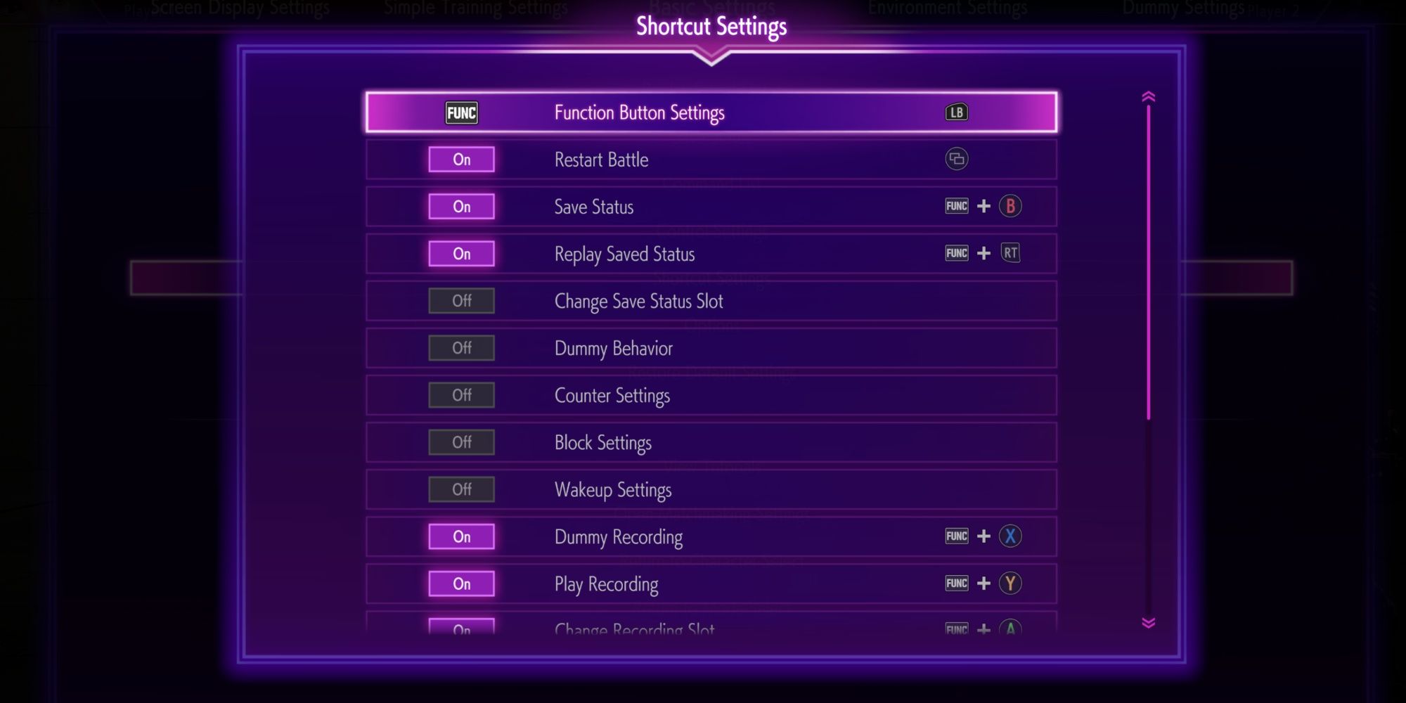 An image showcasing the various Shortcuts you can set in Street Fighter 6
