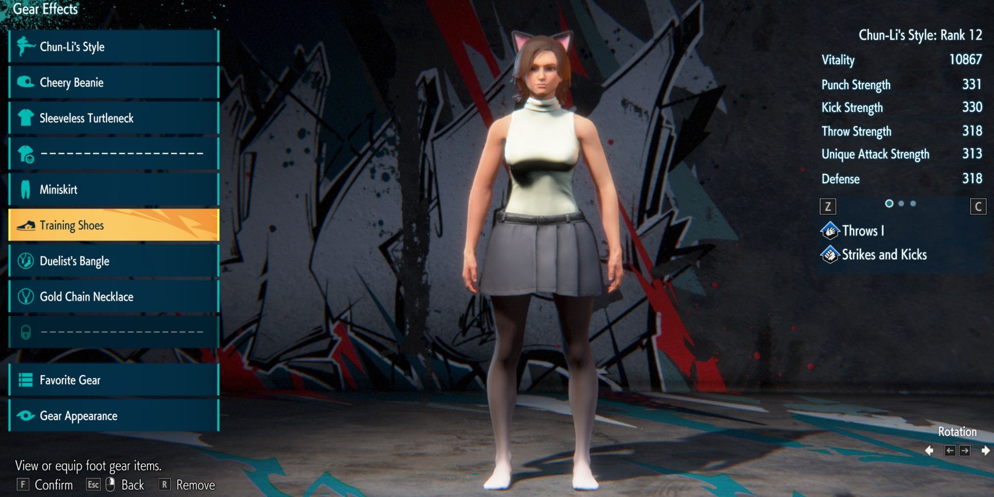 An image of an Avatar's current Gear in the World Tour mode of Street Fighter 6