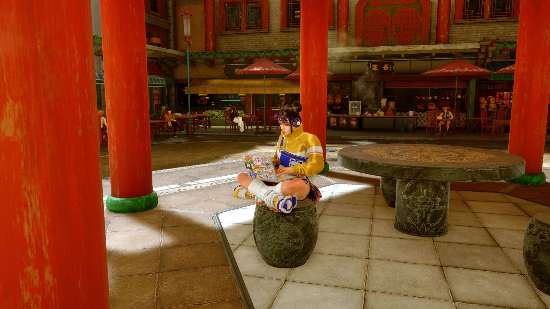 Street Fighter 6, World Tour Chapter 2, Li-Fen chilling on her computer