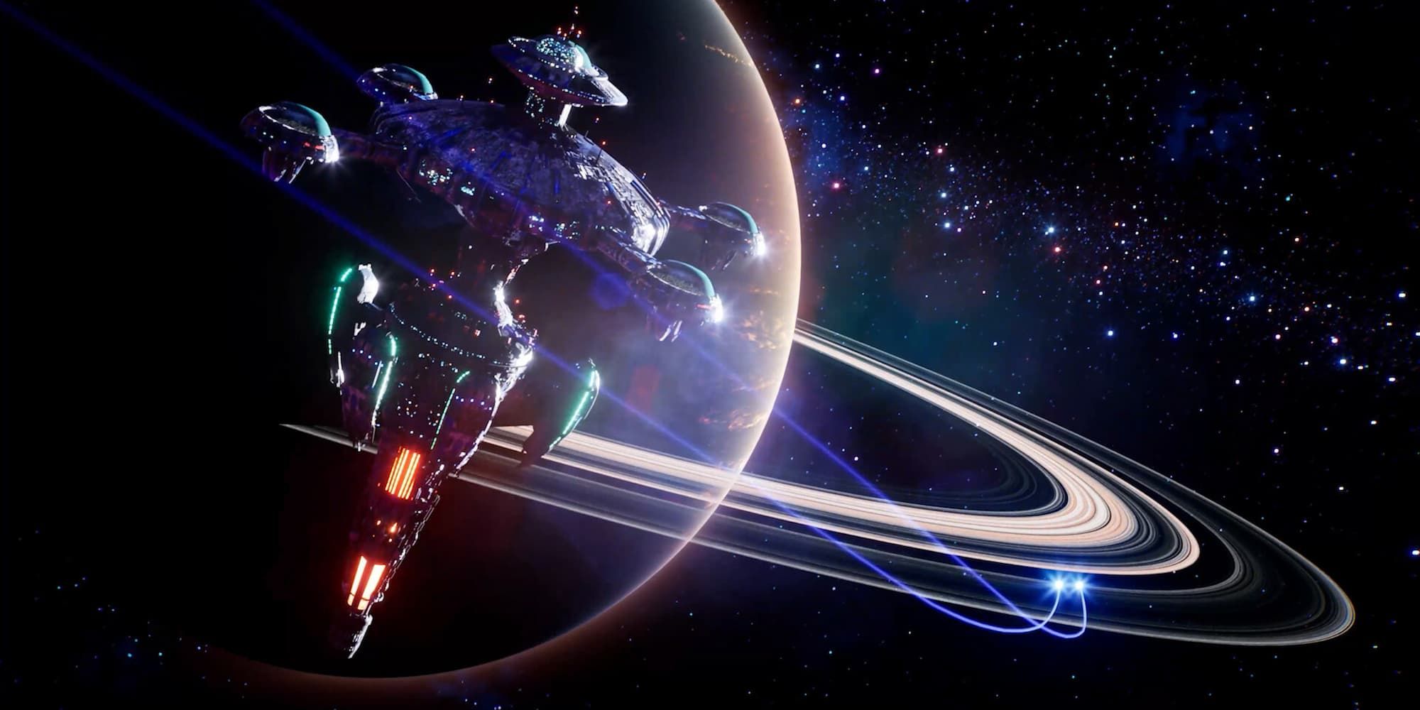 The Citadel Station floats in space above a planet in the System Shock remake.