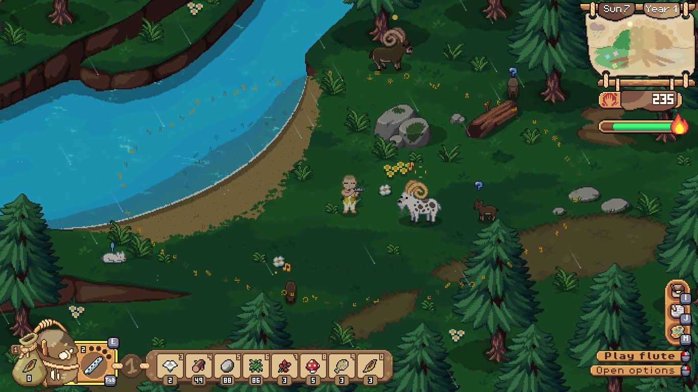 Playing the flute for nearby animals.