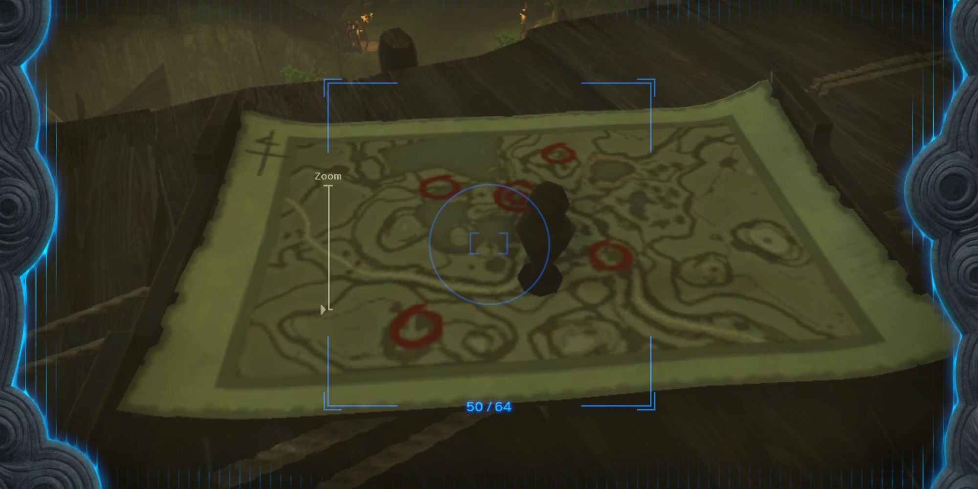 A hand drawn map with markings for where Ring Ruins are located.