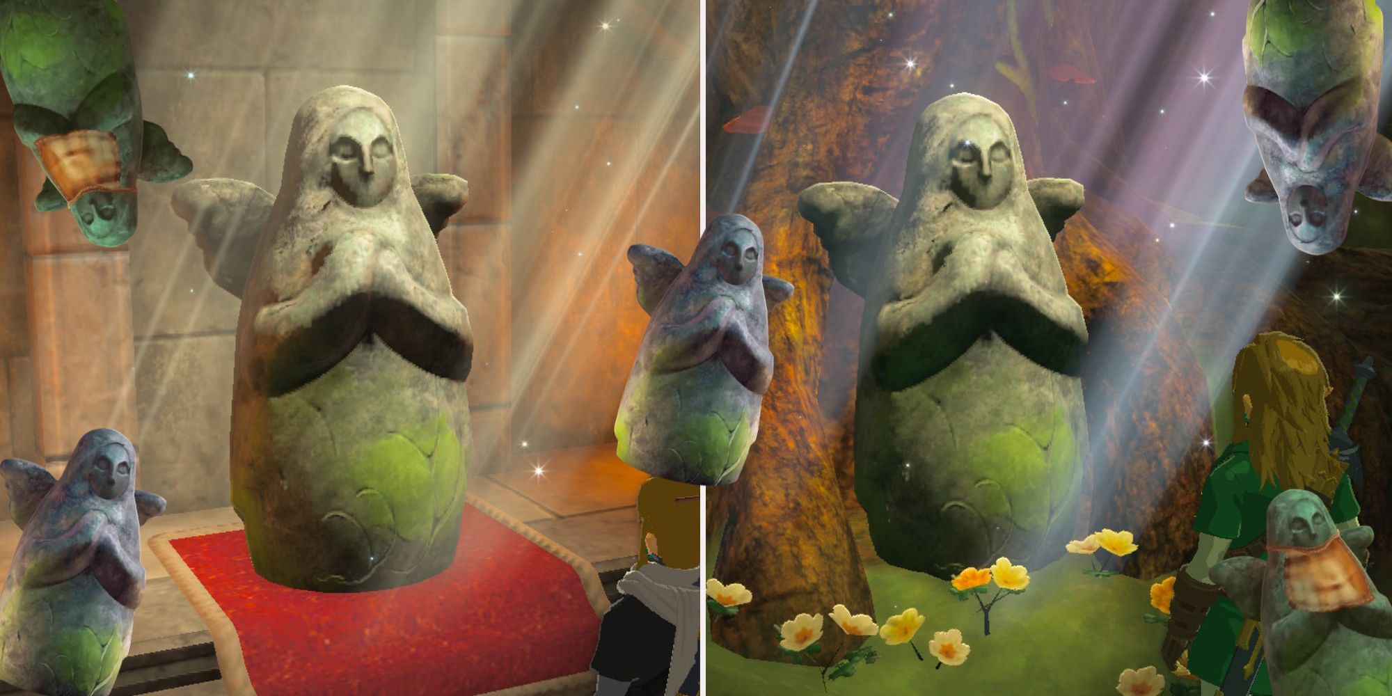 Stone statues to the goddess Hylia in Tears of the Kingdom.