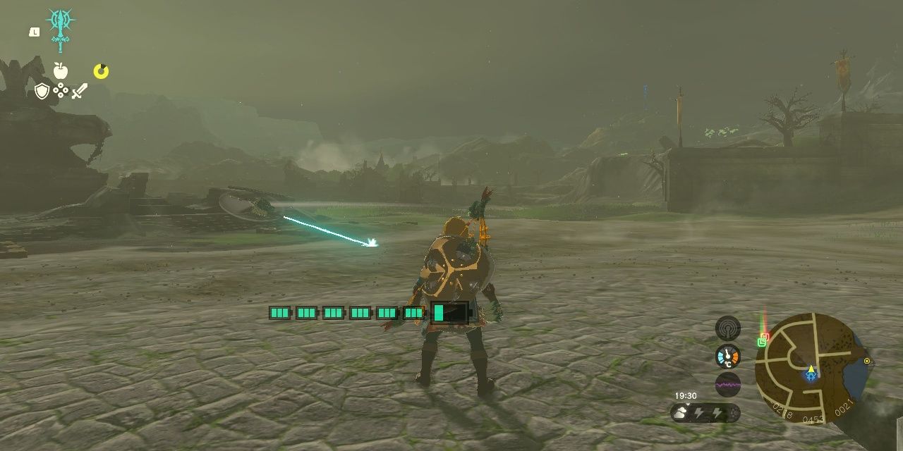 Tears Of The Kingdom Beam Emitter Boomerang being thrown while firing a laser beam