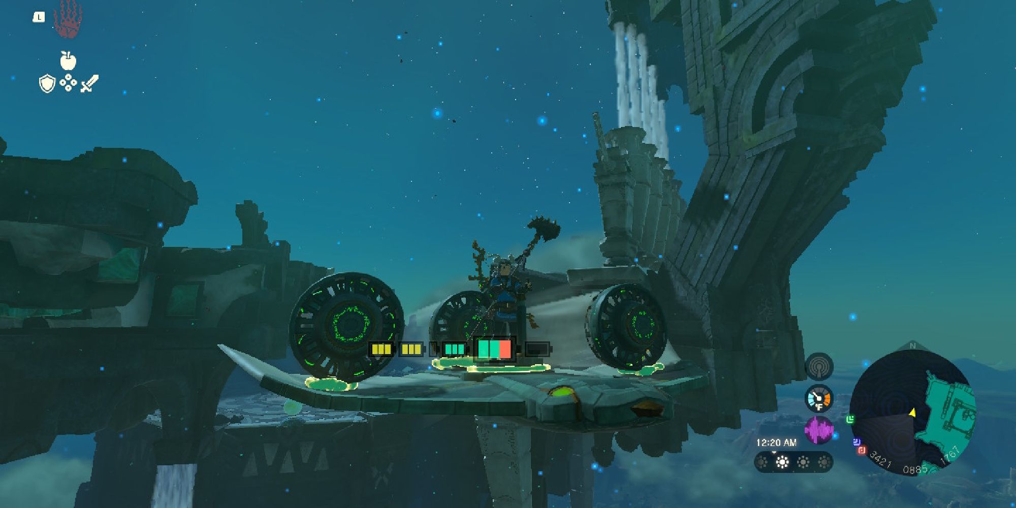 tears of the kingdom link flying on a fanplane from water temple