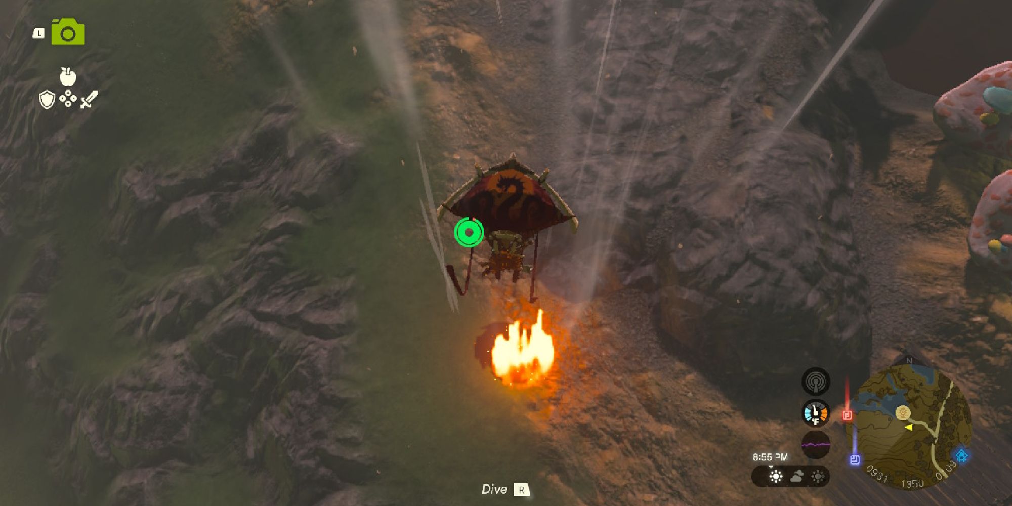 tears of the kingdom gust from fire with link paragliding up
