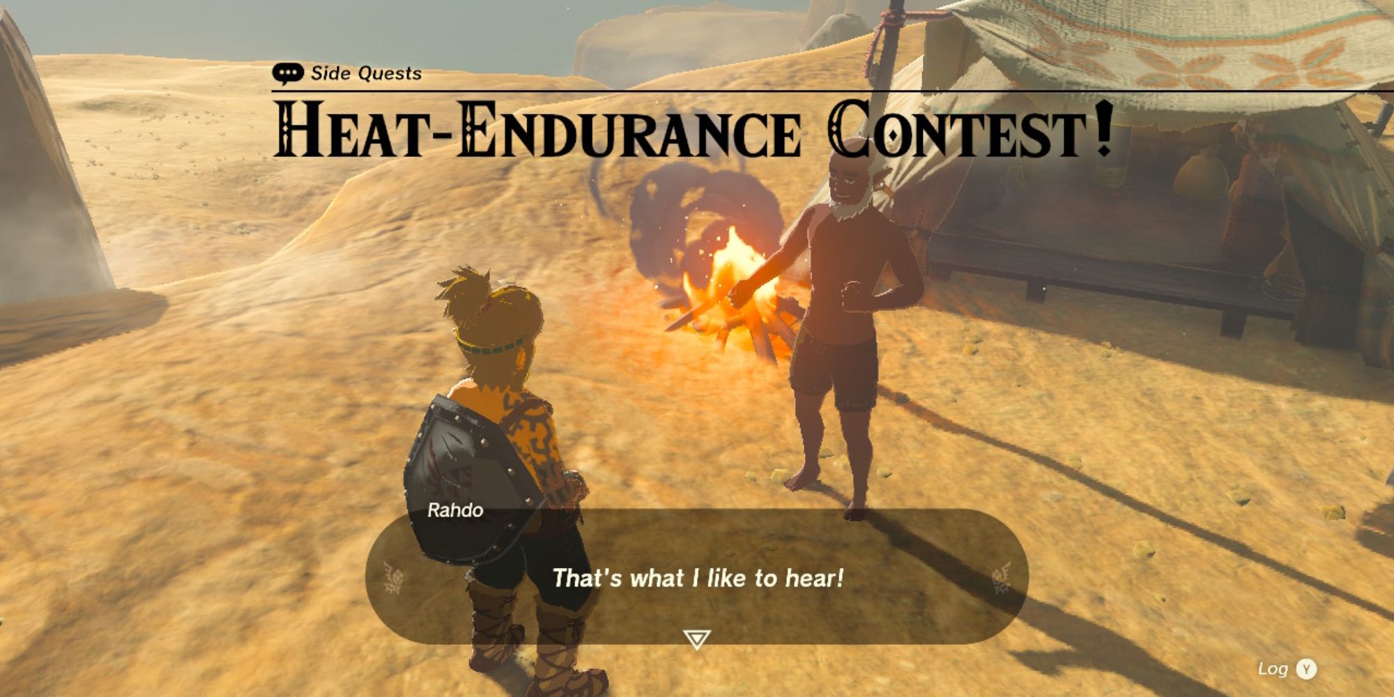 Link gets a quest from a man in the desert.