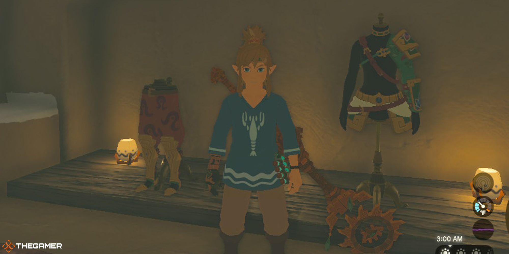 Tears of the Kingdom - Link standing with Desert Voe armor equipment