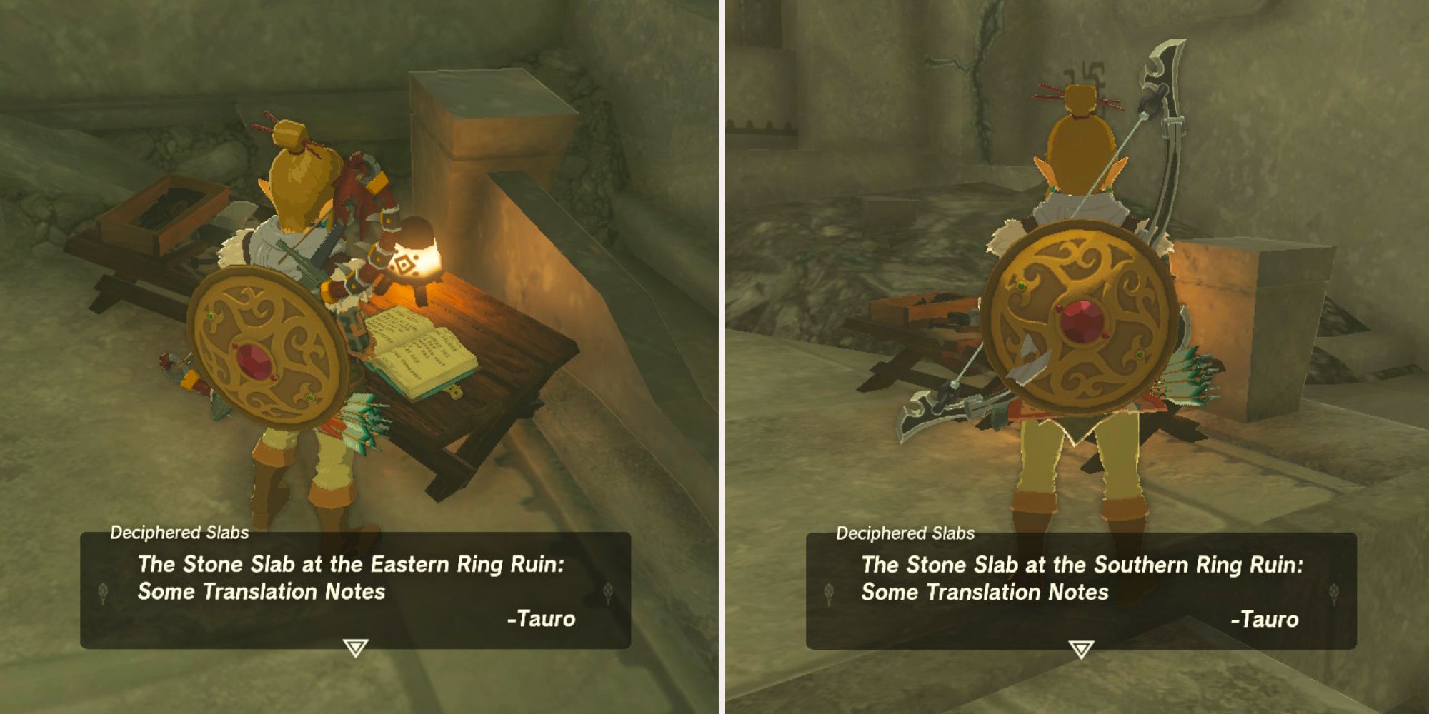 Link reads the translation of an ancient language at two research sites.