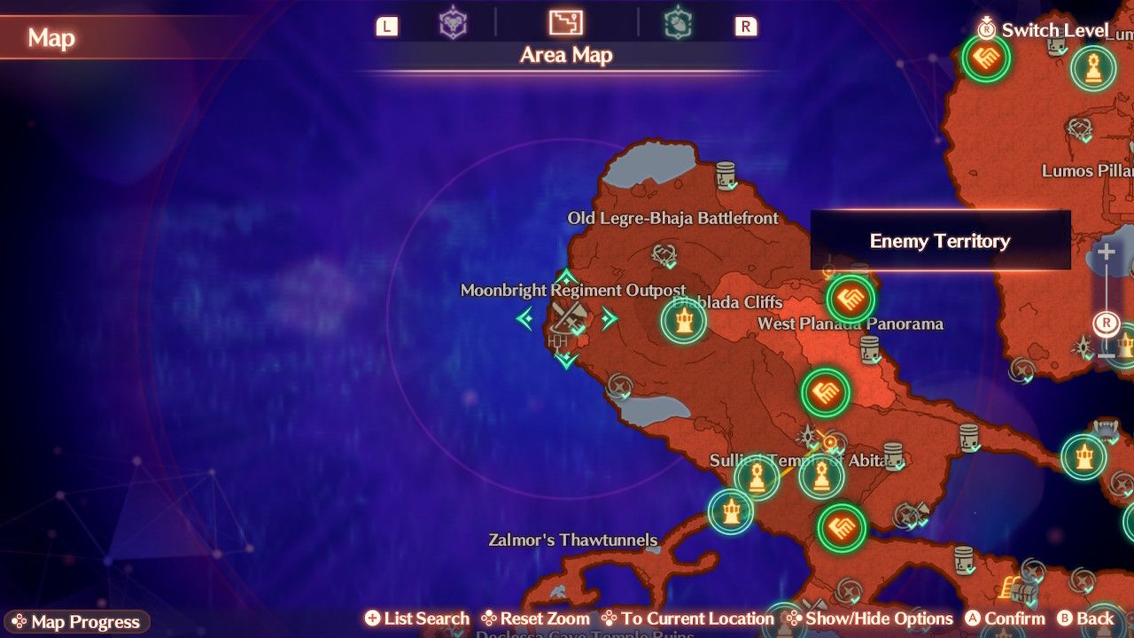 The location of the Moonbright Regiment Outpost in Xenoblade Chronicles 3: Future Redeemed.