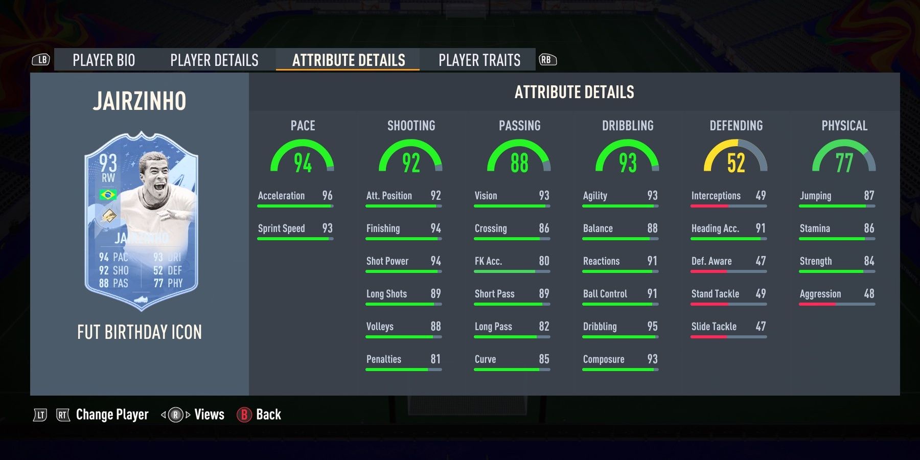 FUT Icon Jairzinho's stats in FIFA 23.