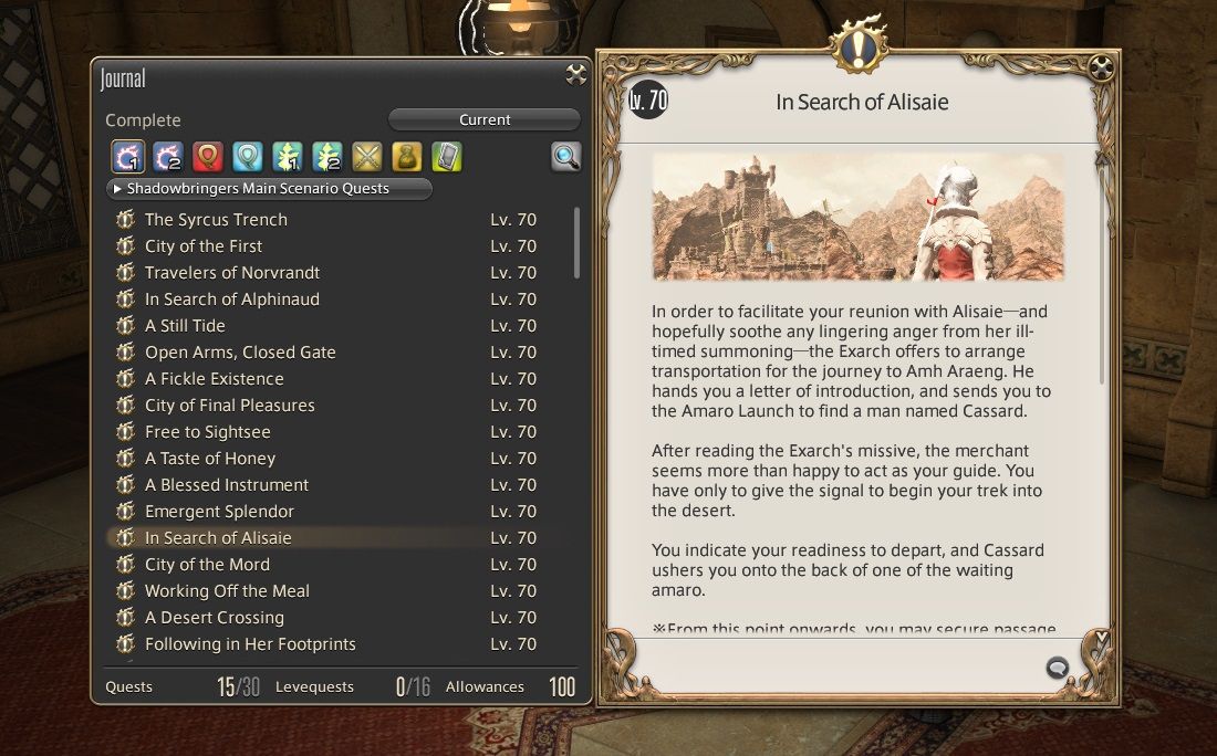The Journal menu in Final Fantasy 14.