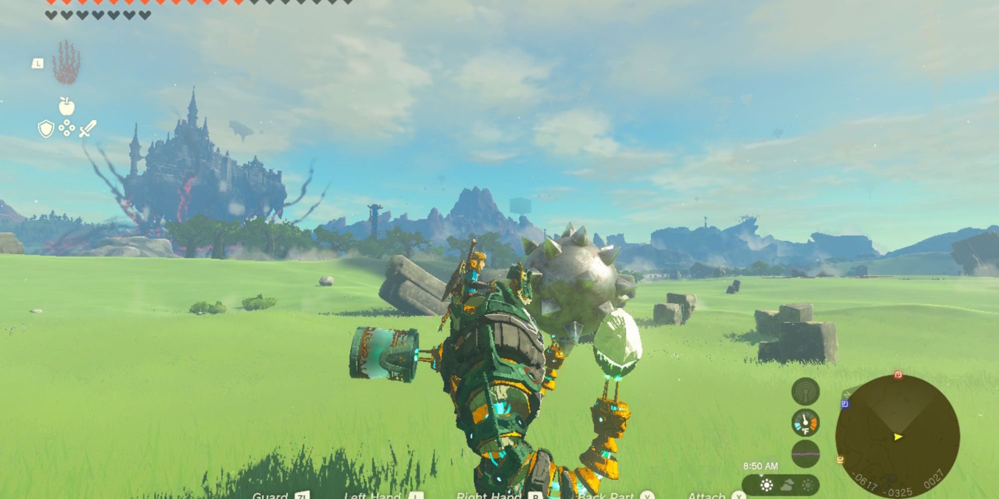 the legend of zelda tears of the kingdom mineru's construct attached to a light dragon scale and a giant spiked ball