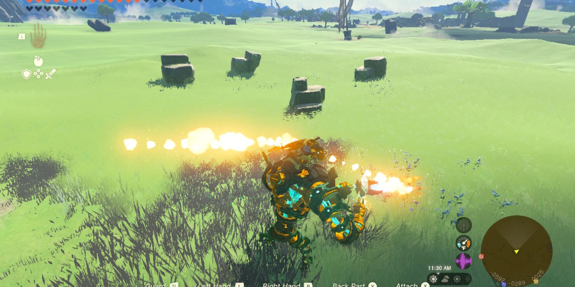 the legend of zelda tears of the kingdom mineru's construct attached to and swinging around a flame gleeok shard
