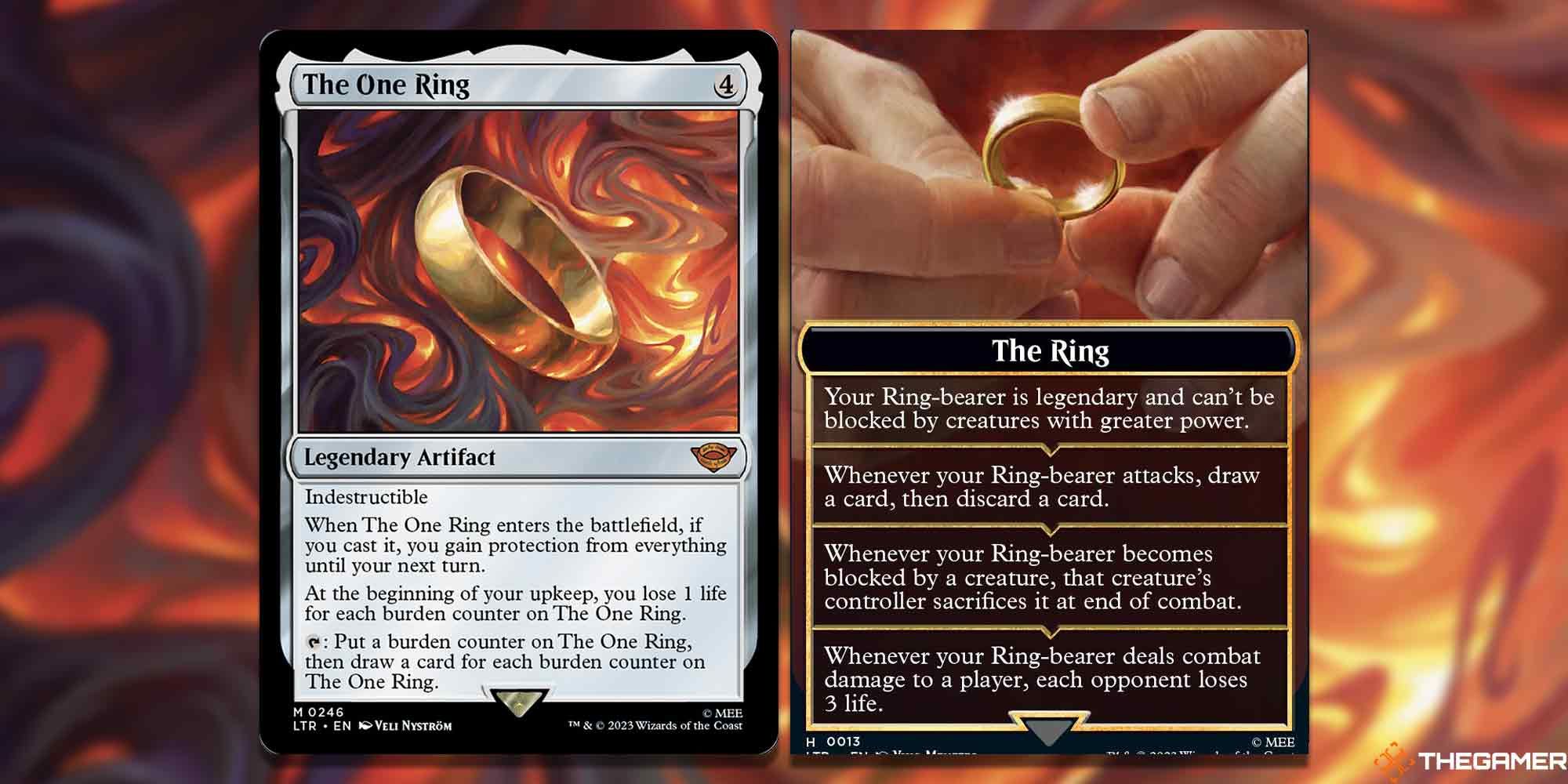 The One Ring and the ring emblem cards from mtg
