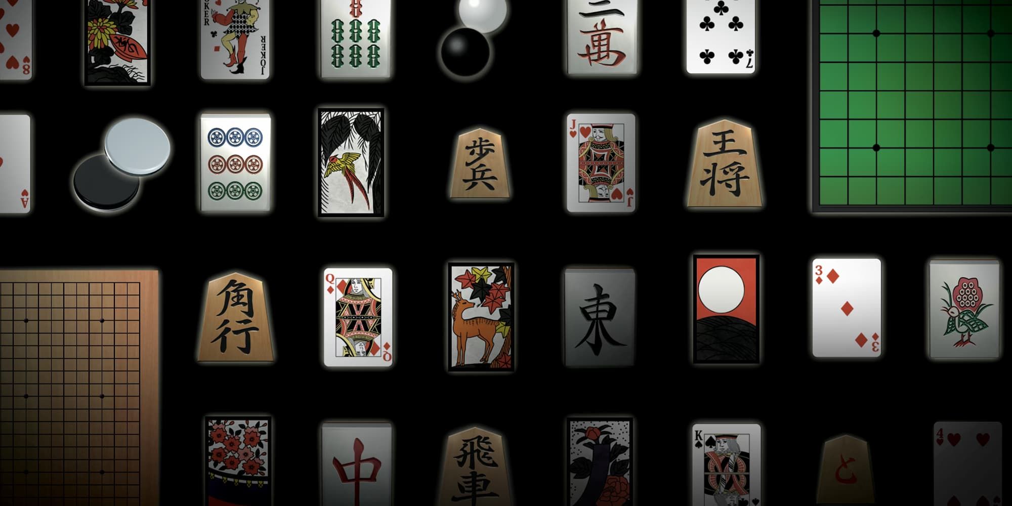 Game boards show in the corner, with the rest filled by various playing cards and Mahjong pieces in The Table Game Deluxe Pack.