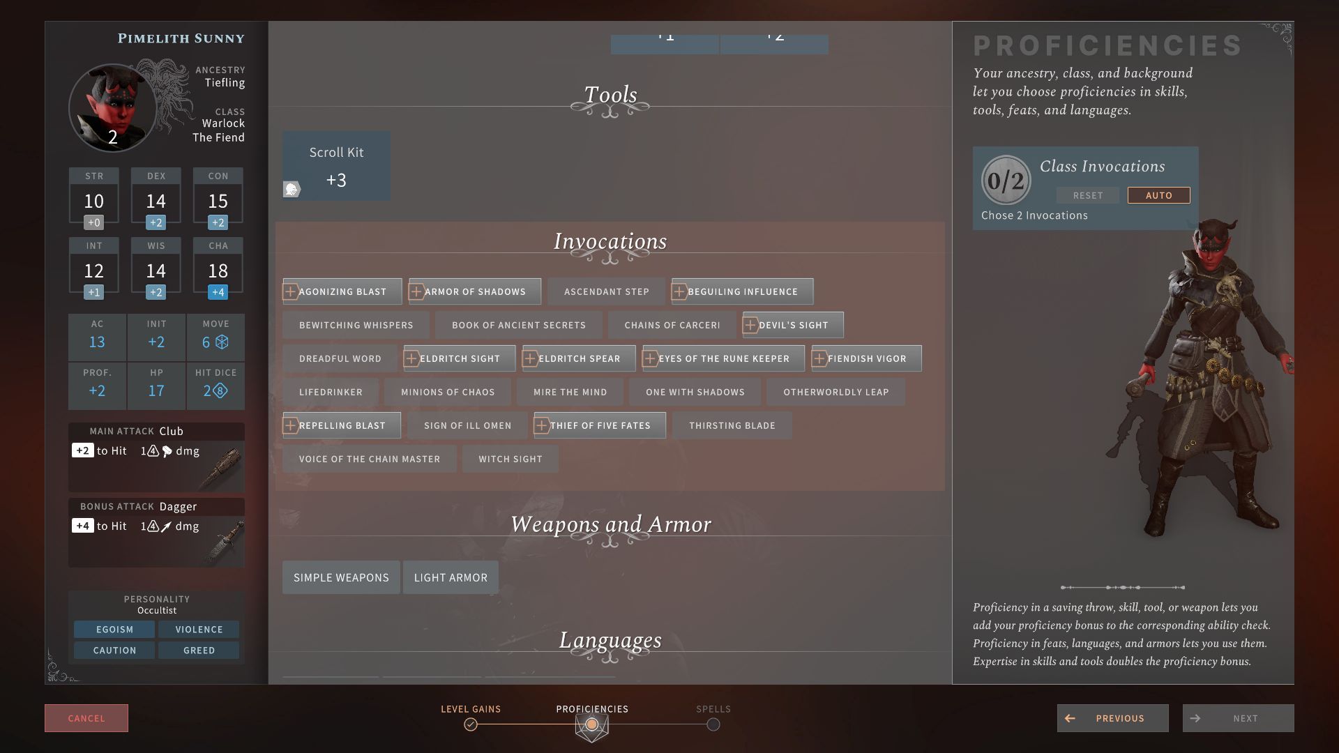 Invocations can be chosen to either increase utility out of combat or power within it